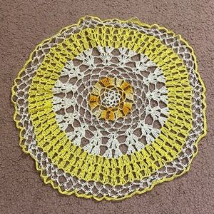 VTG HAND CROCHETED DOILY 14.5” White Orange Yellow Gradient Vintage Handmade
